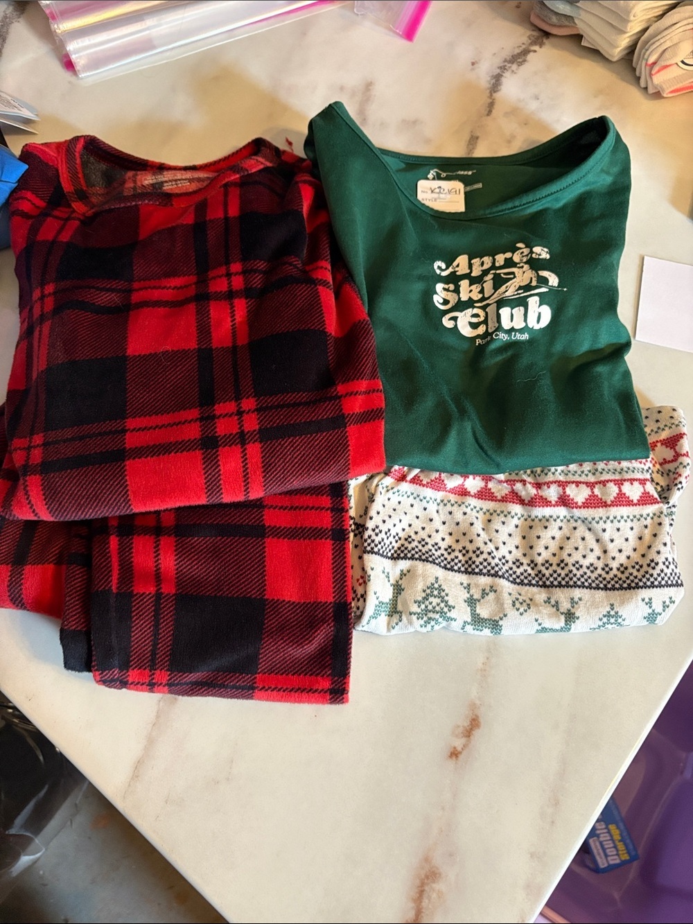 art class Red & Black Plaid Pajama Set with Green Graphic Top
